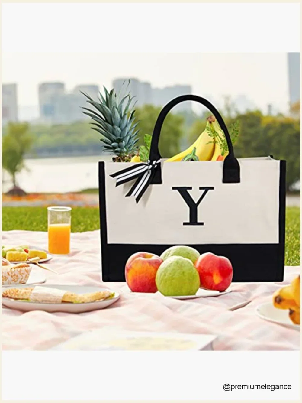 Personalized Initial Canvas Tote Beach Bag Monogrammed Gift